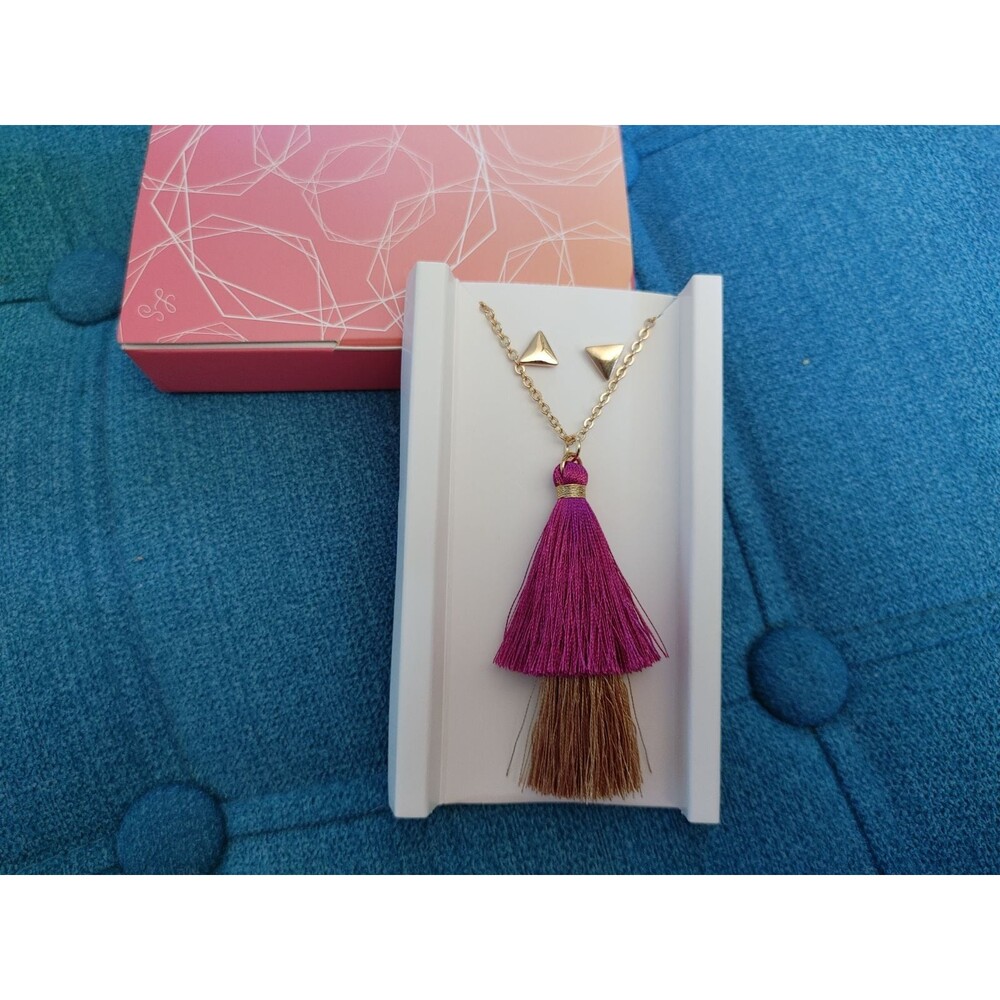 Lily Sky Tassel necklace and Triangle earrings set